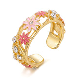 Daiiibabyyy  Elegant Flower Pattern Enamel Open Bracelet for Women Trendy Gold Plated Cloisonne Flowers Bangle Ring Charms Party Jewelry
