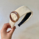 Daiiibabyyy  1pc Acrylic Circle Headbands Beige Brown Canvas Wide Padded Headband Vintage Fashion Hair Accessories For Women Girls Daily