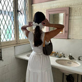Daiiibabyyy  Elegant White Lace Scrunchie Double Layer Large Hair Tie Hairband for Bun Soft Elastic Hair Rope French Style Hair Accessory