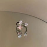 Daiiibabyyy  Luxury Shiny Crystal Open Rings for Women Sweet Cute Silver Color Metal Zircon Geometric Personality Finger Ring Wedding Jewelry