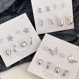 DAIIIBABYYY  -  Silver Plated Elegant INS Style Butterfly Star Stud Earrings Set Women Korean Fashion Simple Geometric Earring Jewelry