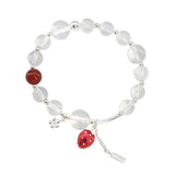 Daiiibabyyy  Funny Transparent Glass Beads Red Enamel Strawberry Simulation Fruit Flower Pendant Charm Bracelets for Women Accessories