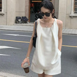DAIIIBABYYY  -  French Three-dimensional Twisted Sleeveless Top Shorts Set Women Summer Casual Glossy Vest Two-piece Set