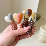 DAIIIBABYYY  -  Love Heart High Elastic Spiral Ponytail Holder Acrylic Heart Hair Tie for Girls Women Scrunchies Hair Bands Accessories Headband
