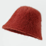 DAIIIBABYYYY  -  Retro Fashion Women Bucket Hat Imitation Rabbit Fur Cap Solid Color Plush Fisherman Hat Temperament Warm Winter Basin Hat
