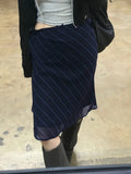Daiiibabyyy  High Waist Chiffon Midi Skirts for Women Diagonal Striped Slim Flowy Ruffle Hem Casual Elegant Skirt