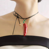 Daiiibabyyy  Diy Enamel Red Chili Pendant Necklace for Women Handmade Woven Rope Collarbone Chain Simple Cartoon Holiday Party Accessory Gift