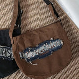 Daiiibabyyy  Patchwork Denim Letter Embroidery Women's Handbags Harajuku Streetwear Shoulder Bag Vintage Y2k Aesthetic Travel Crossbody Bags