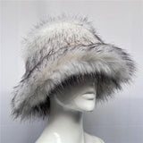 Daiiibabyyy  y2k Fluffy Faux Fur Bucket Hat Women Rabbit Fur Warm Thick Plush Winter Hat Lady Luxury Fashion Furry Panama Fisherman Cap