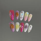 DAIIIBABYYY  -  10pcs Handmade Press on Nails Sweet Cool Aurora Butterfly Star Fake Nail Tips Wearable Summer Spice Girls Almond False Nails