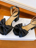 DAIIIBABYYY  -  Sweet Bow Chunky Heel Buckle Sandals Women 2024 Platform Square Toe Roman High Heels Shoes Female Fashion French Style Sandals