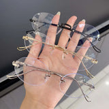 Daiiibabyyy New Trendy Anti-blue Light Vintage Frameless Square Eyeglasses for Women Girls Blue Light Blocking Glasses Eyewear Accessories