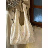 Daiiibabyyy  Women's Tote Bags Korean Floral Sweet Fashionable Versatile Canvas Bags New Large Capacity Commuting Shoulder Bags For Girl