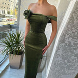 DAIIIBABYYY  -  Sexy Off Shoulder Velvet Wrap Hip Dress Women Elegant Rose Patchwork Slim Long Dress Fashion Hight Waist Solid Color Party Dress