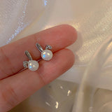 Daiiibabyyy  New Trendy Charm Rabbit Long Ears Pearl Stud Earrings for Women Exquisite Fashion Little Korea Earring Bride Jewelry Accessories
