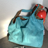 Daiiibabyyy  Double-Sided Wear Suede Shoulder Bag Leopard Print Canvas Tote Casual Unisex Square Bag Open Top Shoulder Bag for Commuting