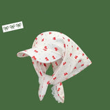 DAIIIBABYYY  -  Korean Version Bow Print Lace Strap Headscarf Hat Women's Summer French Pastoral Style Sweet Vacation Curved Brim Sun Cap