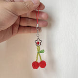 Daiiibabyyy  Handmade Red Bead Keychain Colorful Cute Exquisite Fruit Flower Bag Mobile Phone Pendant Fashion Purse Headphone Bag Accessories