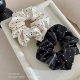 DAIIIBABYYY  -  2024 New Polka Dot White Scrunchies 12cm Large Hair Bands Female Elegant Black Hair Rope Ties Kawaii Ponytail Holder Headwear