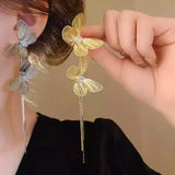 Daiiibabyyy  Exaggerated Metal Butterfly Zircon Tassel Long Earrings For Women Party Light Luxury Accessories Daily Fashion Jewelry