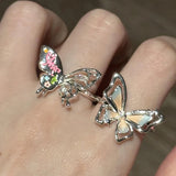 Daiiibabyyy  Colorful Butterfly Doodle Open Ring for Women Exquisite Sweet Hollow Index Finger Elegant Trendy Versatile Casual Jewelry Gift