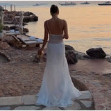 Daiiibabyyy  White Lace Sheer Corset Maxi Dress Eyelash Lace Trim Bodice High Slit Satin Skirt Summer Bridal Evening Party Women Outfit