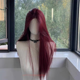 Daiiibabyyy  Red Wig for Women Long Straight Hair Forehead Lace Wig  for Cosplay Daily Use Lolita  Synthetic Wigs Natural Hair Heat Resistant