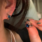 Daiiibabyyy Blue Rhinestone Star Pentagram Hoop Earrings for Women Hot Girls Crystal Ear Bone Nail Piercing Earring Y2K Fashion Jewelry Gift
