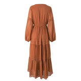 Daiiibabyyy Lantern Sleeve Flippy Hem Dress V-neck long sleeve spring summer dress new maxi boho dress women