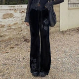 Daiiibabyyy   New Niche American Retro Star Pattern Low Waist Sexy Micro Flared Long Women Black Slim Fit Casual Pants
