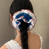 DAIIIBABYYY  -  Pleated red edge ballet style large intestine ring high sense versatile double lace hair band ponytail flower hair accessories