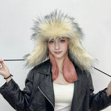 Daiiibabyyy  Imitation Raccoon Fur Thunderbolt Hats Women Winter Padded Thickened Ear Protection Caps Y2K Sexy Plush Ski Cap Outdoor Riding