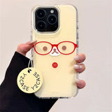 Daiiibabyyy  Crystal transparent white light painted cute little bear expression phone case with chain for iPhone11 12 13 14 15 16 17 Pro Max