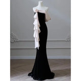 DAIIIBABYYY  -  Customized One Shoulder Slim Waist Simple Temperament Evening Dresses Flower Design Trumpet Wedding Party Vestidos Solid French
