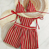 Daiiibabyyy  Stripe Mesh Three-piece Set Bikini Set Fashion Multiple Styles Multi-Color For Women's Sexy Backless Strap Triangle Cup Swimwear