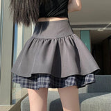 Daiiibabyyy  Korean Patchwork Jk Pleated Skirt Women Plaid Preppy Style Tutu Skirt A Line High Waisted Gray Mini Harajuku Y2K Skirt
