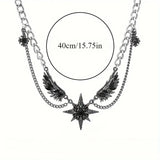 Daiiibabyyy  Punk Devil Wings Black Zircon Pendant Necklace for Men Women Gothic Hiphop Cool Dark Necklace Party Jewelry Accessories Gifts