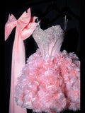 Daiiibabyyy  Pink Off-Shoulder Big Bow Short Ball Gown for Women Girl Elegant 3D Flowers Prom Evening Dress Sexy Mini Party Birthday Dresses