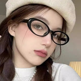 DAIIIBABYYY  -  Y2K Silme Black Glasses for Women Vintage Style Premium Oval Black Frame Glasses Sweet Cool Narrow Small Oval Eyeglass