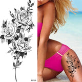 DAIIIBABYYY  -  Black Flower Women Sexy Tattoo Sticker Women Dot Rose Peony Body Chest Art Temporary Tattoos Water Transfer Fake Tattoo Stickers