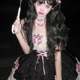 DAIIIBABYYY  -  Japan Sweet Lolita Jsk Dress Gothic Women Lace Bow Ruffles Tea Party Dresses Summer Girls Kawaii Y2k Punk Suspender Dress