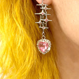 Daiiibabyyy  Harajuku Kawaii Cross Pink Crystal Drop Earrings for Women Y2K Fashion Aesthetic Heart Earrings Accessories Punk