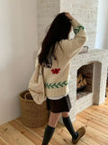 Daiiibabyyy  Autumn New Knitted Jacket Women  Anti-Aging Flower Casual Loose Layering Sweater Open Cardigan Fashion Ladies' Wear