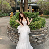 DAIIIBABYYY  -  White Slip Dress Ladies Temperament Patchwork Lace Two-piece Suit Spring Summer 2025 New Elegant Princess Dress Simplicity Suit