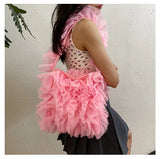 Daiiibabyyy  Nice Bag Sweet Girlish Style Lace Pleated Bag Lace Hand Held Underarm Single Shoulder Bag Kawaii Crossbody Bags White Small Bag