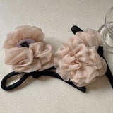 Daiiibabyyy  1PC Influencer Same Style Elegant Chiffon Flower Hair Tie For Women Sweet Large Flower Ponytail Holder Hair Accessories