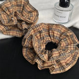 Daiiibabyyy  1PC Retro Classic Brown Plaid Slim Waist Scrunchie, Fashionable Daily Commute Hair Accessory for Bun Hairstyles