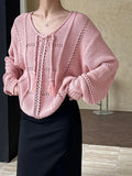 DAIIIBABYYY  -  Braided Lace Up Knitted Sweater Top for Women, Autumn and Winter Hollow Out Lazy Sweet Style Loose Sweater