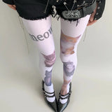 Cute Cat Pattern JK Pantyhose Sweet Punk White Tights High Stretchy Cotton Stocking for Cool Girl Cosplay Harajuku Japanese Sock