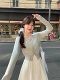 Daiiibabyyy  Summer A-Line Pleated Dresses for Women Sweet Bow Sling Robe Femme High Waist Backless Tunic Maxi Dress Vestidos De Mujer